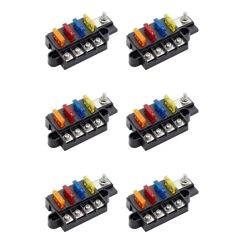 6X Blade Fuse Box For Automotive Boat Marine 4 Way 12-32V 4 Circuit Fuse Block With Cover-AS55