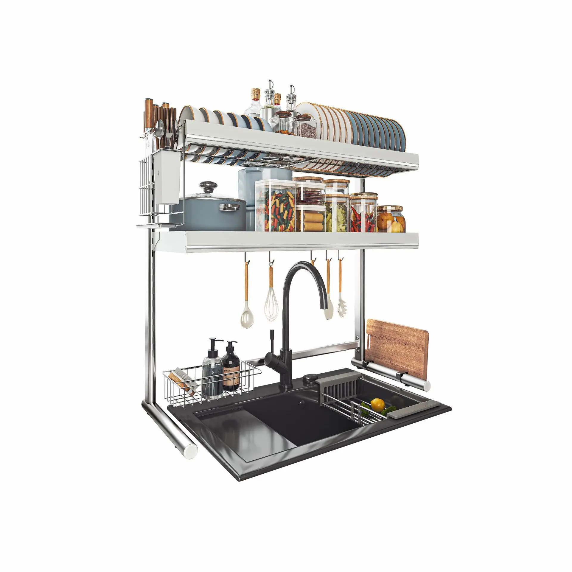 

Stainless Steel Kitchen Sink Shelf Dish Rack Vegetable Basin Drain Rack Drying Filter Dish Storage Rack Single Double Layer