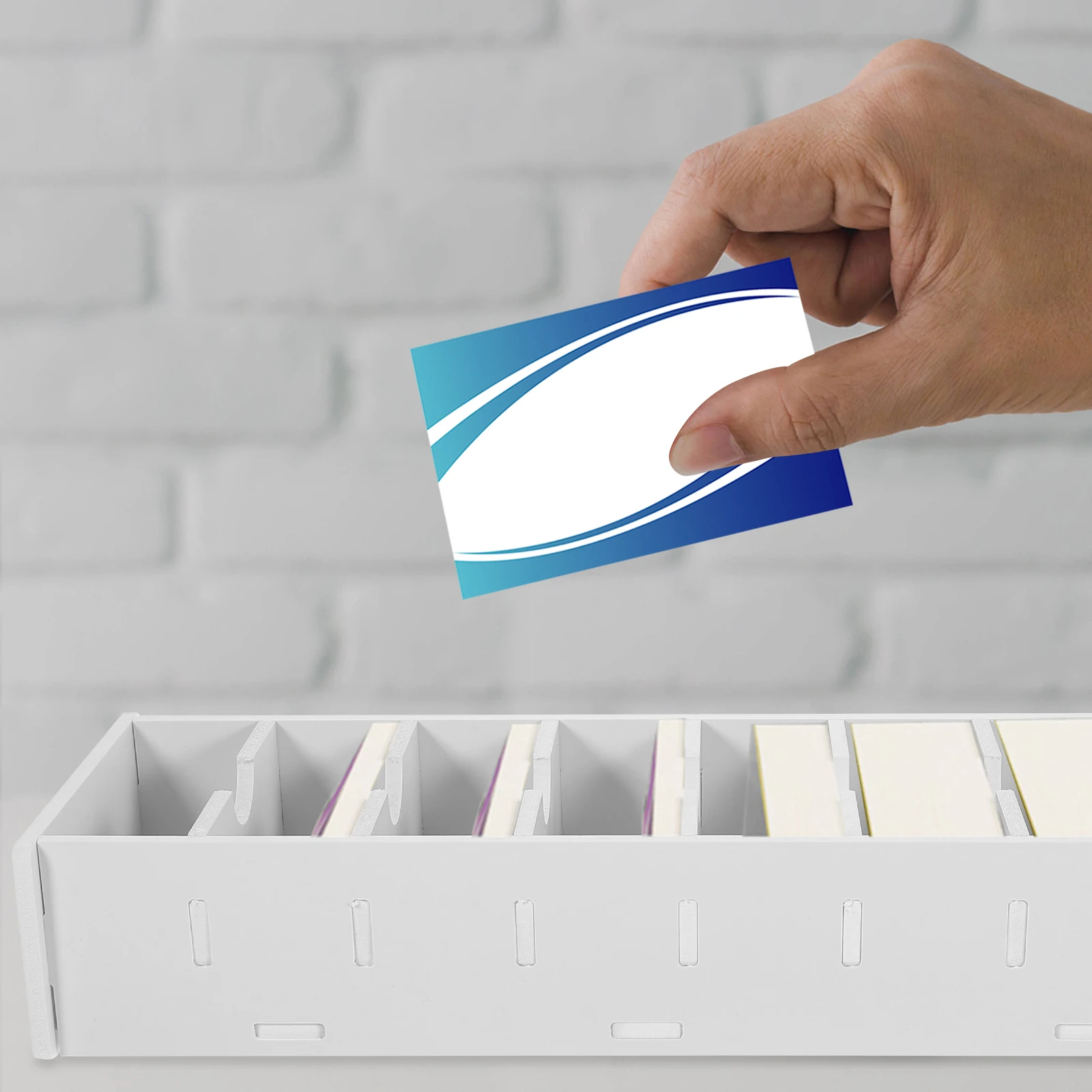 

Business Card Holder White Storage Box Office Organizer Material Small Size Desk Decor Multilayer Design