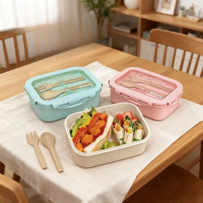 

Wheat Straw Lunch Box for Office Workers and Students Specifically Designed for Microwave Heating Portable Children's Lunch Box