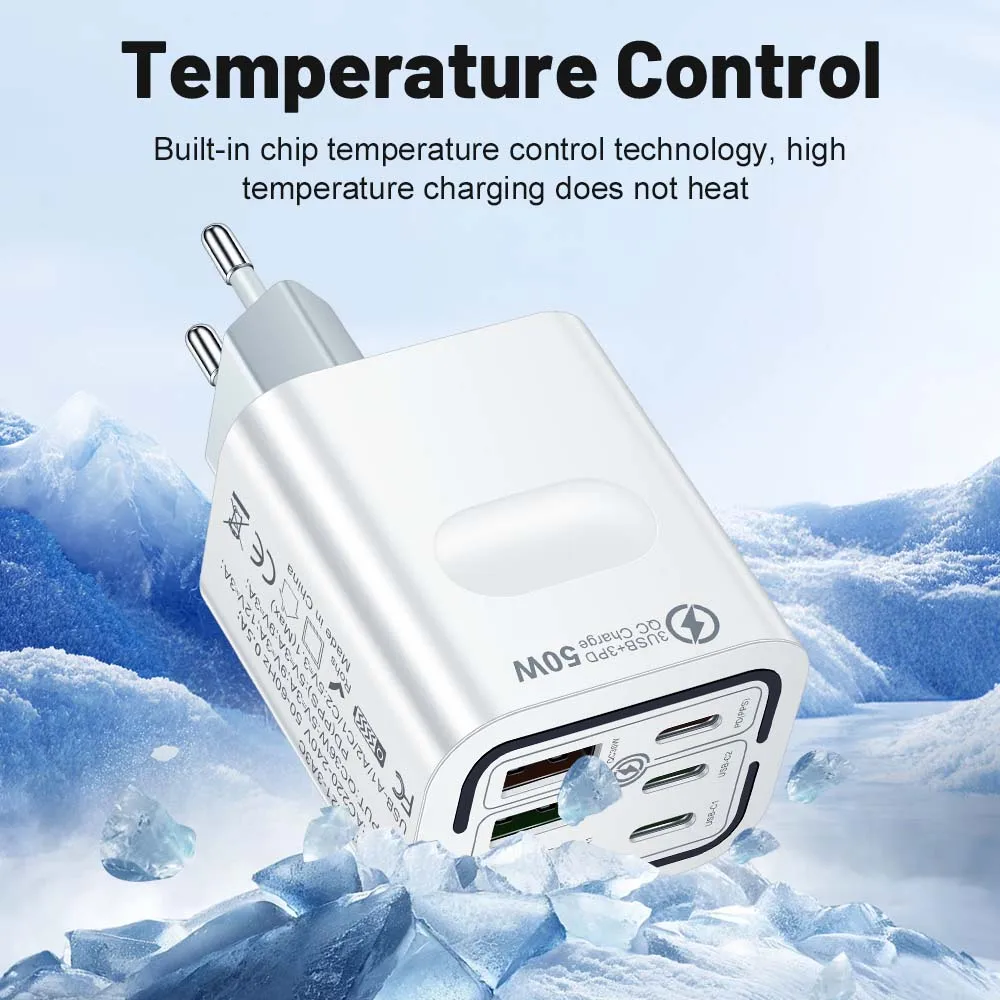 Insgesamt 100 W 6 Ports Schnellladung EU/US/UK Stecker Wandladegerät für iPhone Samsung Xiaomi Huawei USB Handy Ladegerät Adapter – Detail 5