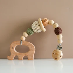 Baby Pacifier Chain Clips Wooden Crochet Beads Teething Chain Newborn Teether Soother Holder Anti-Drop Clips Baby Pacifier Clips