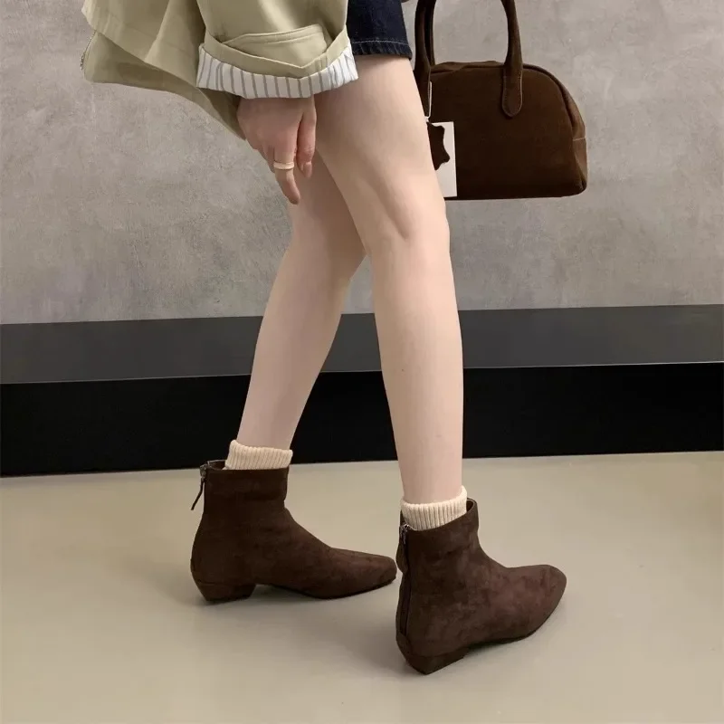2024 Hot Sale Women's Shoes Back Zip Women's Boots Fashion Solid Office and Career High Quality Square Heel Ankle Boots Zapatos image 2