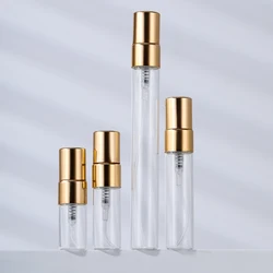 10pcs 2ml/3ml/5ml/10ml Portable Clear Glass Refillable Perfume Bottle With Aluminum Atomizer Golden&Silver Spray Bottles