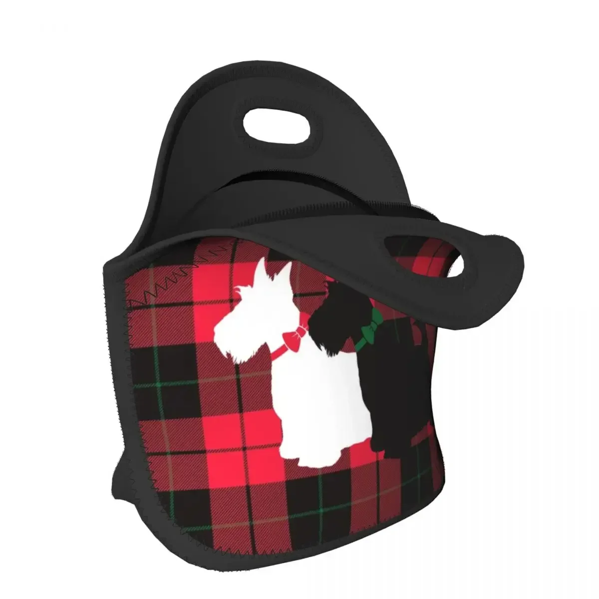 Tartan Scottie Dog Neoprene Insulated Lunch Bag for Women Portable Scottish Terrier Lunch Tote Office Work School Picnic Bags