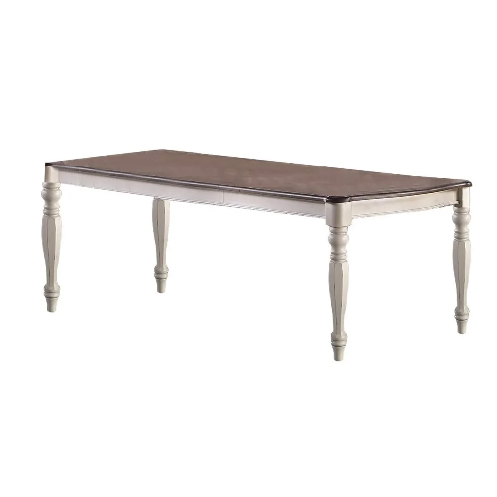 

Transitional Style 1pc Dining Table w 2x Leaves Antique White Finish Oak Top Rectangle Table Kitchen Dining Room