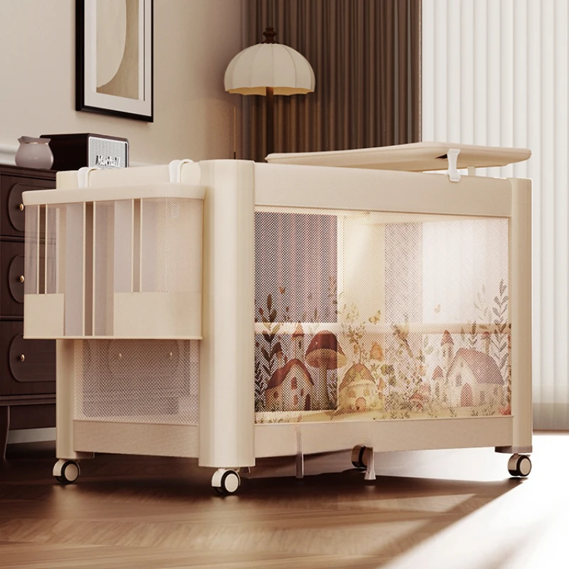 

Crib foldable, one-button opening and closing, seamless splicing bed, portable multifunctional crib