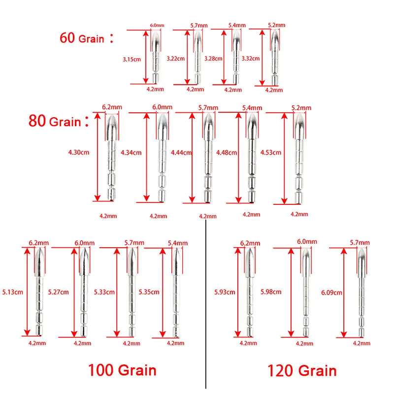 12/24pcs 60/80/100/120gr Arrowhead for ID 4.2 mm OD 5.2/5.4/5.7/6.0/6.2 mm Arrow Shaft Target Arrow Point Archery Shooting Tips
