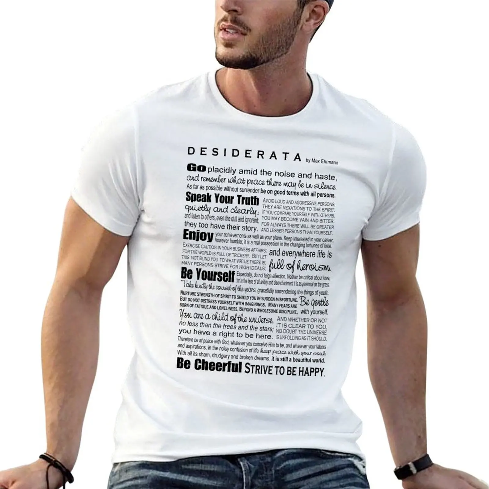 Desiderata-Camiseta blanca y negra para hombre, camisetas de marca de lujo de alta calidad, camiseta de diseñador para hombre, camiseta de algodón para hombre