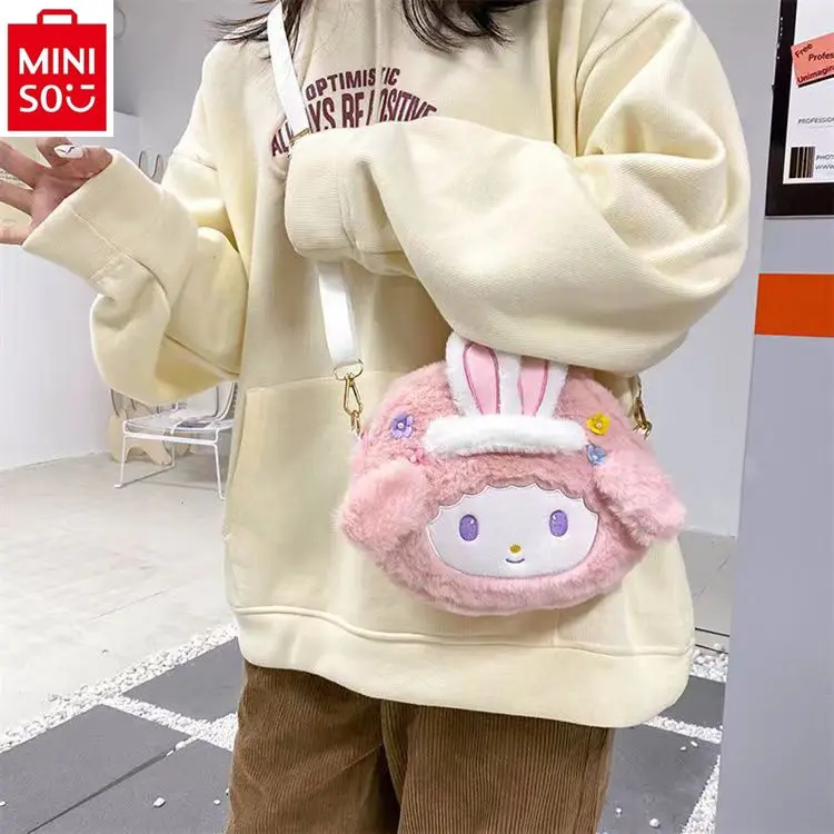 MINISO Sanrio Cartoon Melody Plush One Shoulder Crossbody Bag Student Birthday Gift Adjustable Shoulder Strap Handbag