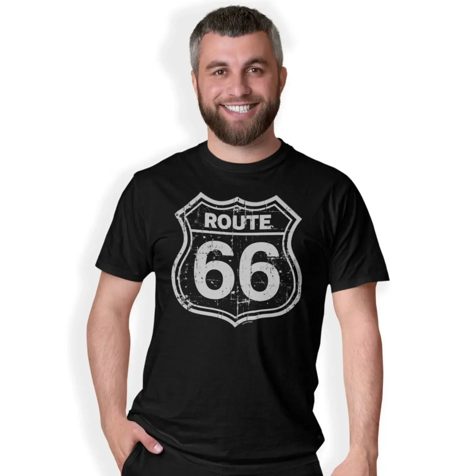 Route 66 T shirt American Highway Sign Main Street of America The Mother Road vintage Washed Slightly streetwear Versatile