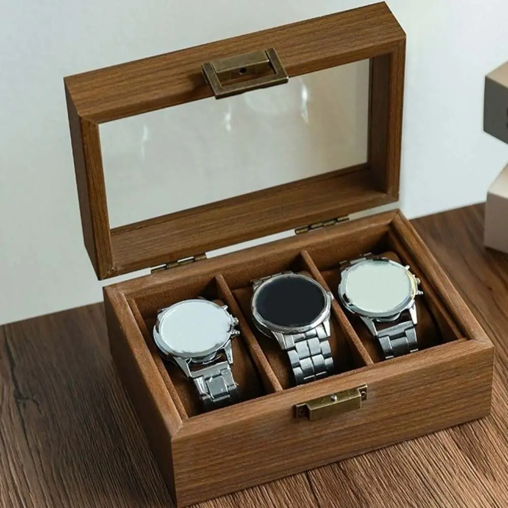 

Коробка для хранения часов на 1/2/3/6/10/12 отделений, из орехового дерева, с прозрачным стеклом, деревянная, в стиле ретро, с мягкими подушечками для часов