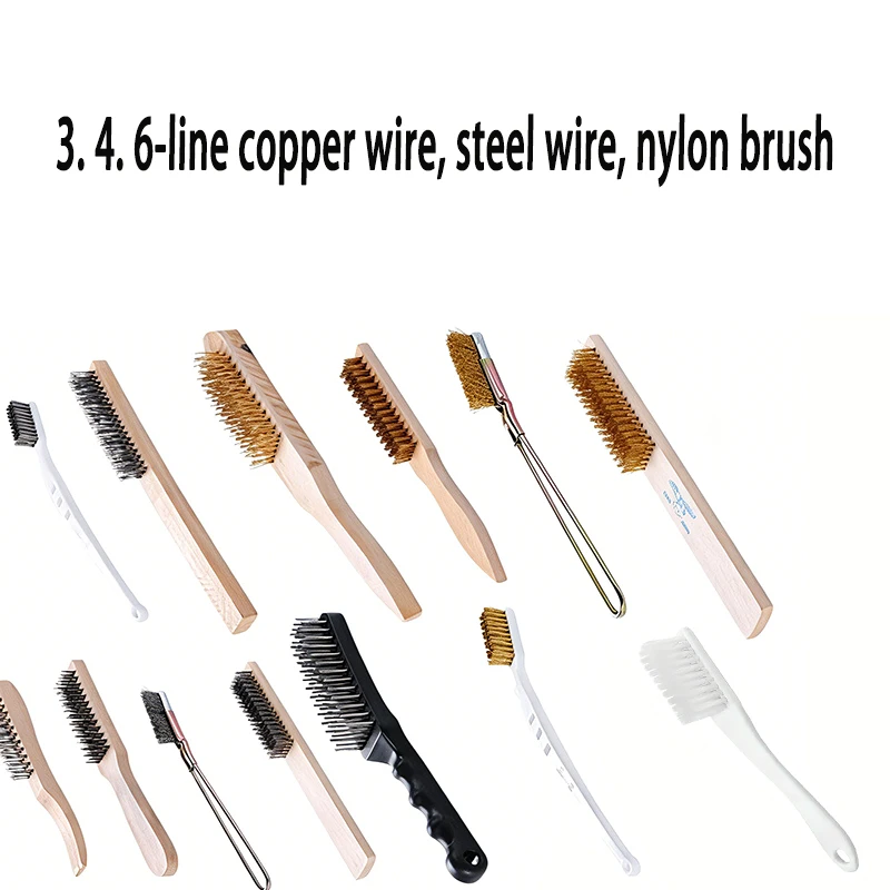 3. 4. 6-Line Copper Wire Stainless Steel Wire Nylon Brush Wooden Handle Plastic Handle Rust Removal Stationery Cleaning