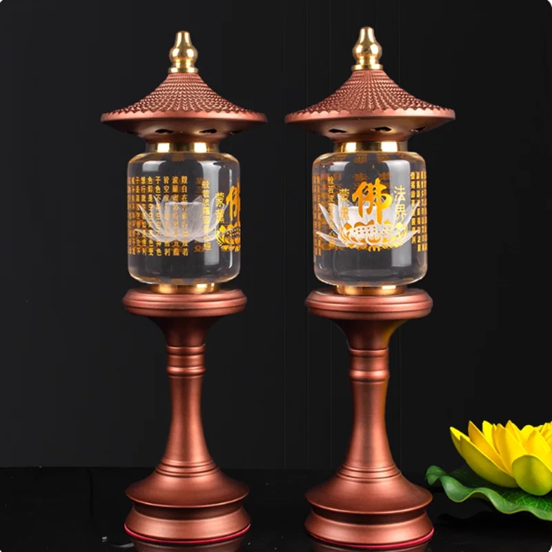 Household Seven Color Crystal Lotus Lamp, Buddha Offering Lamp, Buddha Heart Sutra LED Lamp, Feng Shui, Prayer, Safety Plug