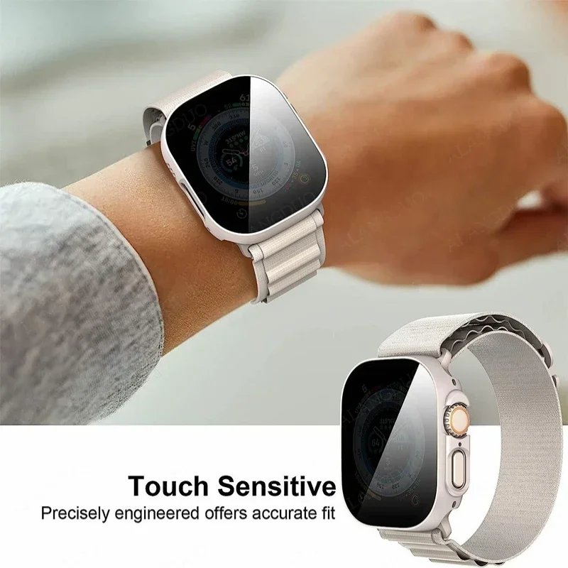 Privacy Glass+Case For Apple Watch 49mm 45mm 44mm 41mm Tempered Anti-Peeping Screen Protector For iWatch 8 7 6 5 4 SE 9 Cover