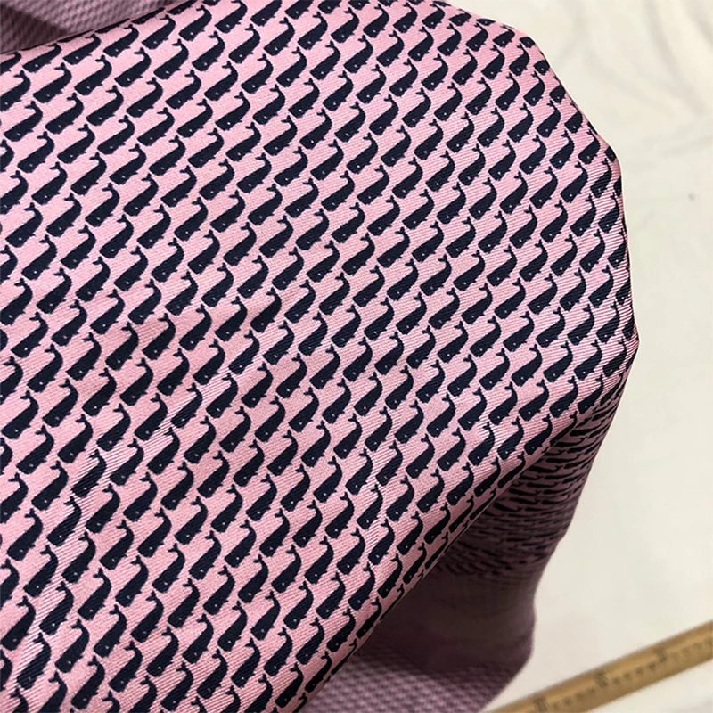 

1 meter 100% Mulberry Silk 16 momme Twill Silk Fabric Rose Pink Whale Printed 110cm 43" wide by the yard CY030