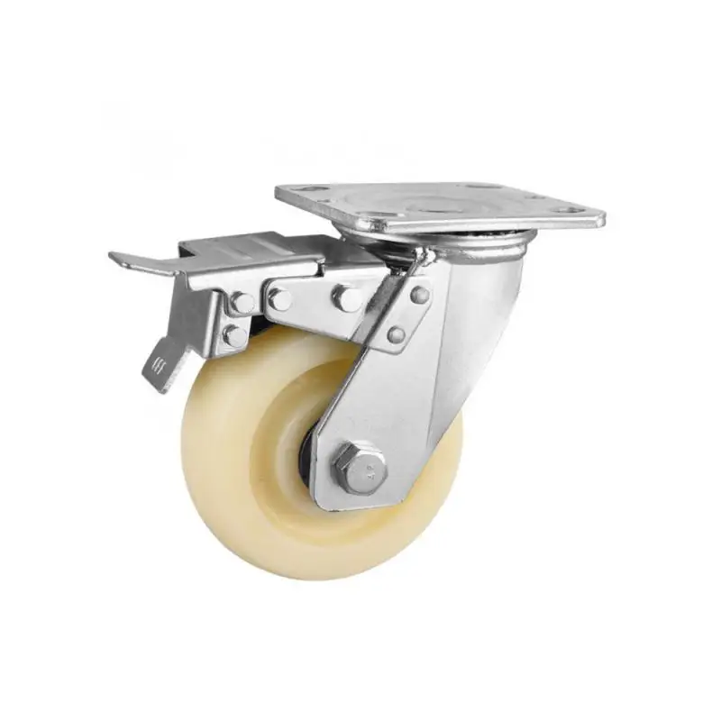 1 Pc Packing Caster 5-inch Heavy Nylon Brake Wheel Height 165mm Flat Plate Movable Universal Truck Caster Bearing 250kg