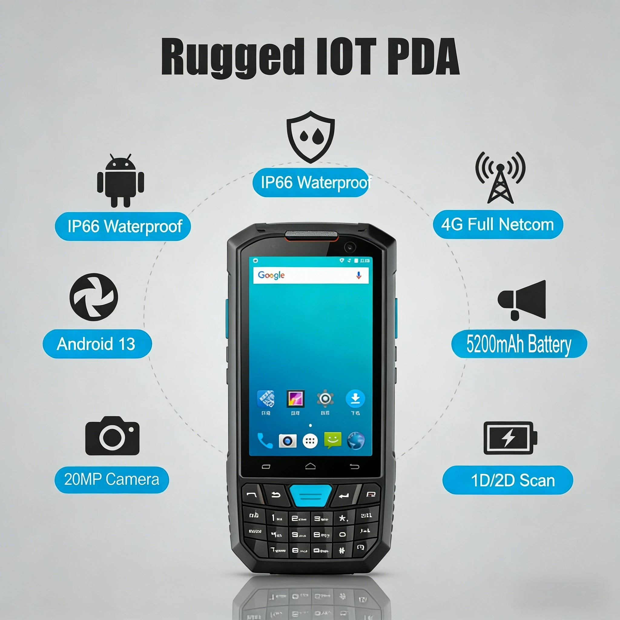 Rugged IP66 Industrial Android Handheld Terminal With Octa Core 4G Full Netcom IoT Data Collector For Warehouse Logistics