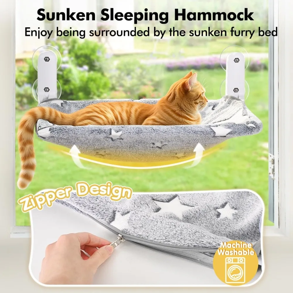 

Glow in The Dark Window Perch for Cats Foldable Pet Hammock Bed with Metal Frame Stars Pattern Resting Seat Indoor