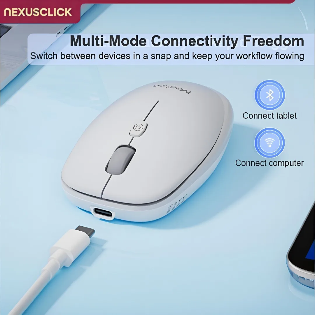 Lightweight Silent Dual Mode Wireless Mouse NexusClick Rechargeable 6-Speed Adjustable DPI 500mAh Large Battery Work Without Mou