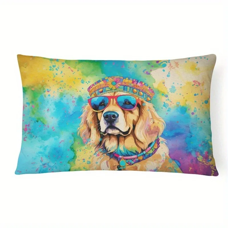 Retro Hippie Golden Retriever Pillow Case Suitable For Sofa Bedroom Car Pillow Cover Cushion Rectangular Back Cushion