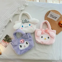 Sanrio Cartoons Plush Handbag Hello Kitty Melody Kulomi Portable Small Shoulder Bags Cute Girls Stuffed Messenger Bag Gifts