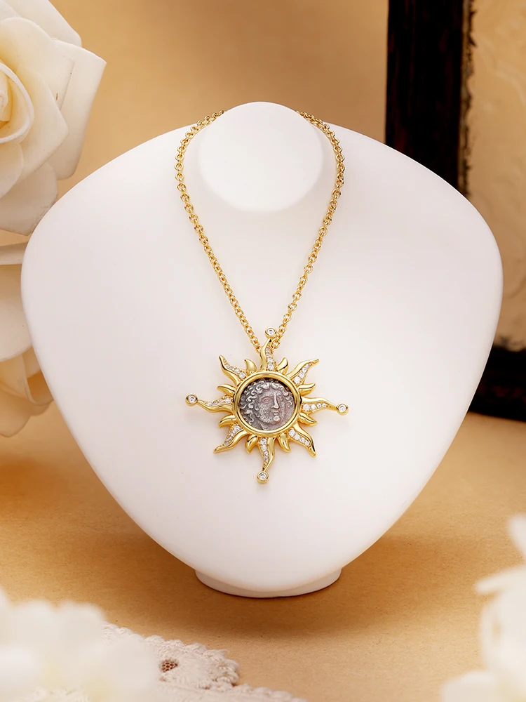 Uropean god of the sun ancient coin necklace like silver coin temperament retro superior sense collar chain