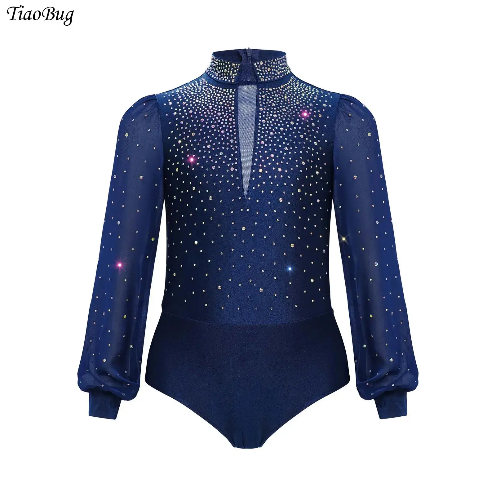 

Boys Latin Dance Leotard Long Sleeve Mock Neck Rhinestones Ballroom Salsa Tango Rumba Performance Bodysuit Jumpsuit Shirt Tops
