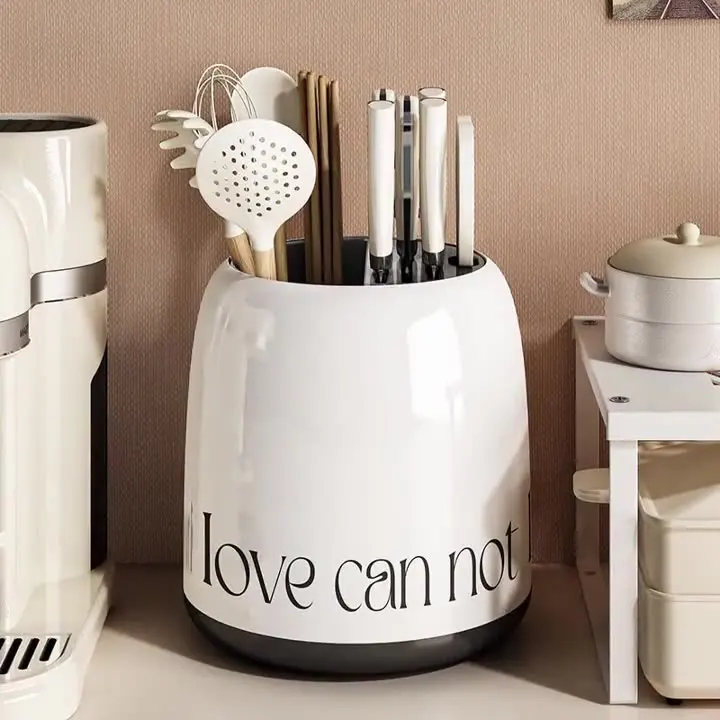 Table Storage Holder Rotating Knife Rack, Simple Countertop, Multi-functional Integrated Box, Household Kitchen Knife Rack