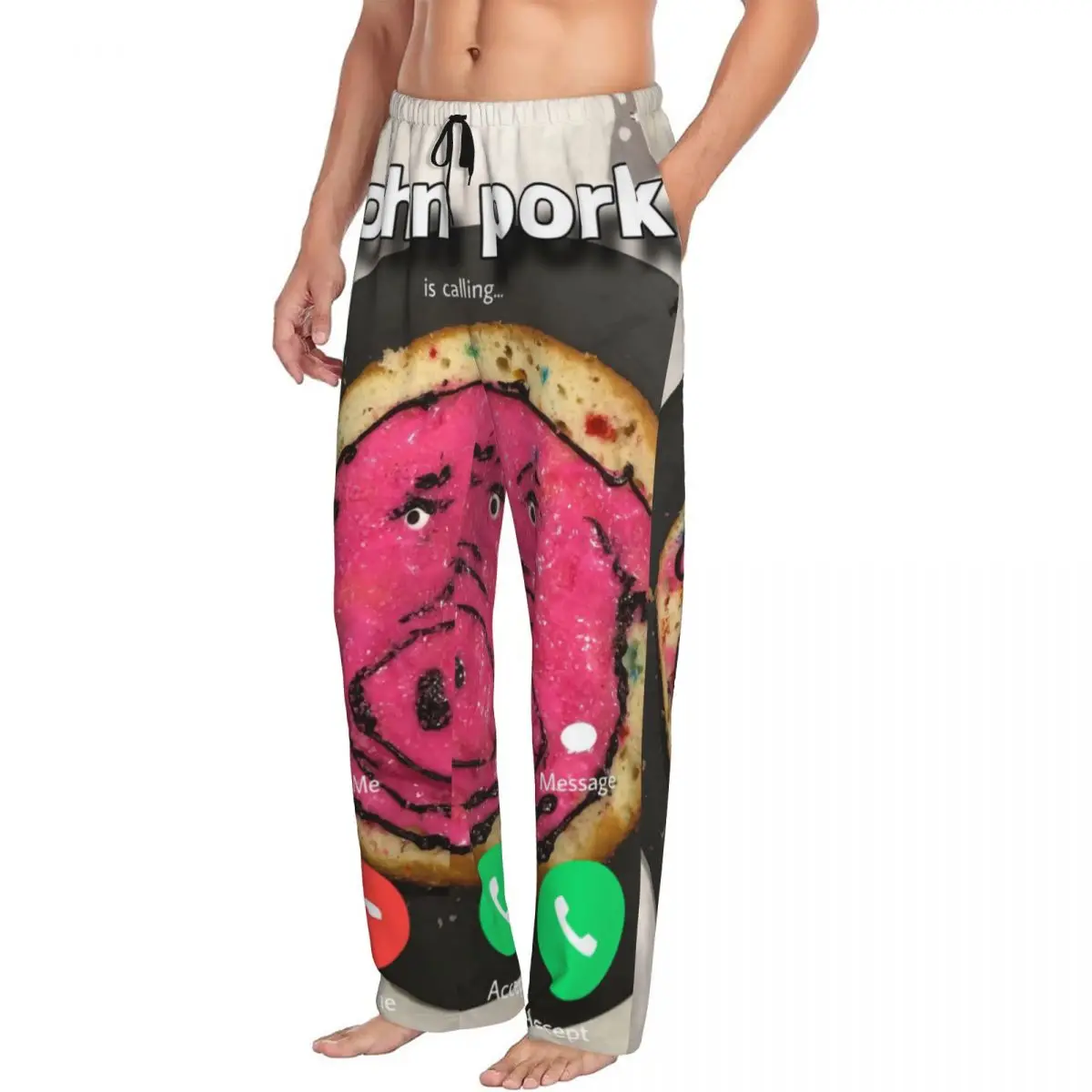 مخصص جون بورك يدعو بيجامة السراويل الرجال مضحك خنزير ملابس خاصة صالة النوم قيعان تمتد مع جيوب