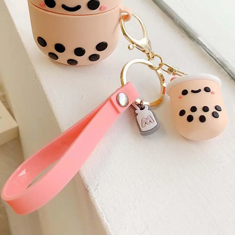 Wild Kawaii Ladies Simulation Gift Silicone Key Rings Car Accessories Bag Pendant Pearl Milk Tea Keychain