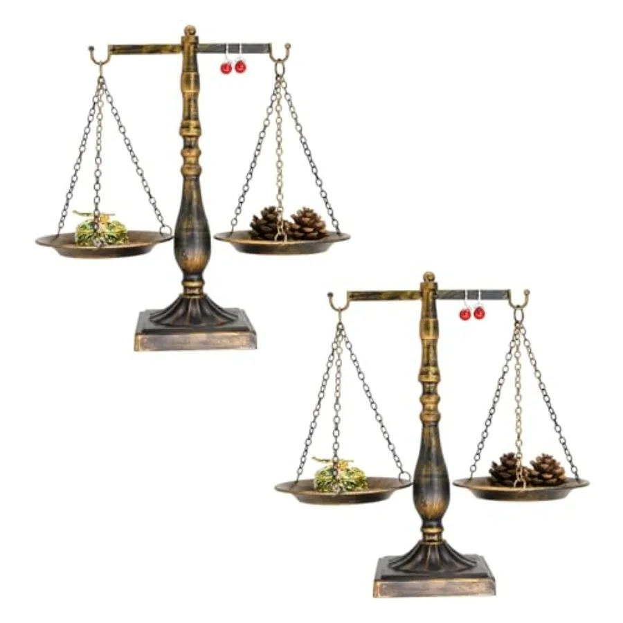 

Set of 2 Vintage Metal Libra Jewelry Towers Display Cosmetic Organizer Storage Scale Centerpiece Stand Antique Jewelry Storage