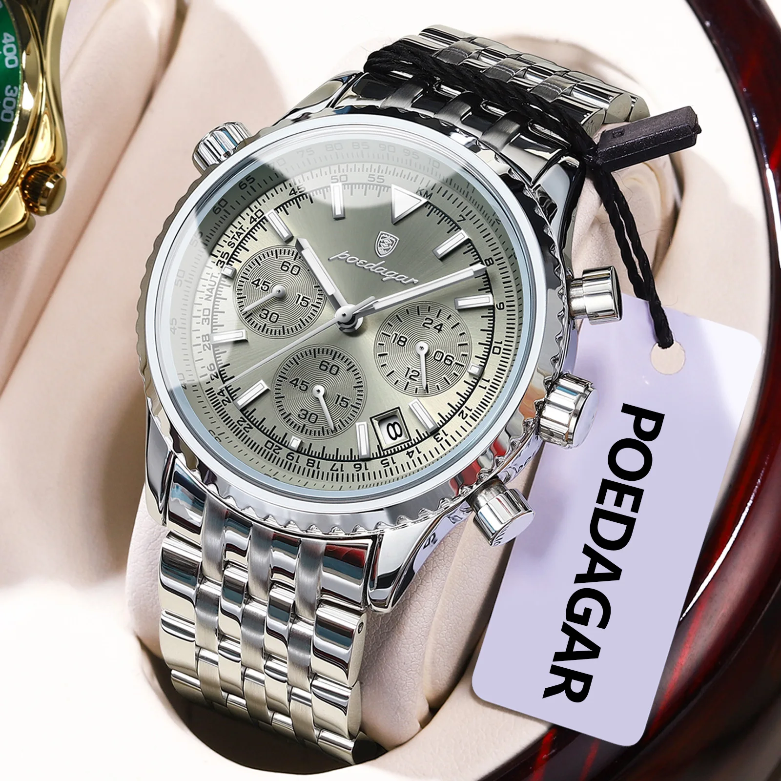 POEDAGAR Luxury Fashion Men Watch Stainless Steel Waterproof Luminous Quartz Male Clock Date Chronograph Military Men's Watches