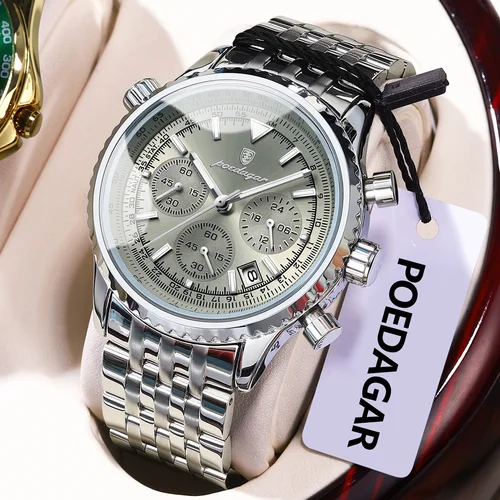 Reloj POEDAGAR de lujo a la moda para hombre, reloj de cuarzo luminoso resistente al agua de acero inoxidable para hombre, cronógrafo con fecha, relojes militares para hombre