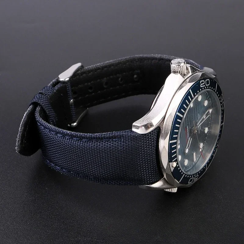 20mm 22mm Curved End Nylon Leather Watch Band for Omega Planet Ocean Seamaster 300 Belt Men Women Canvas Watch Strap Accessories