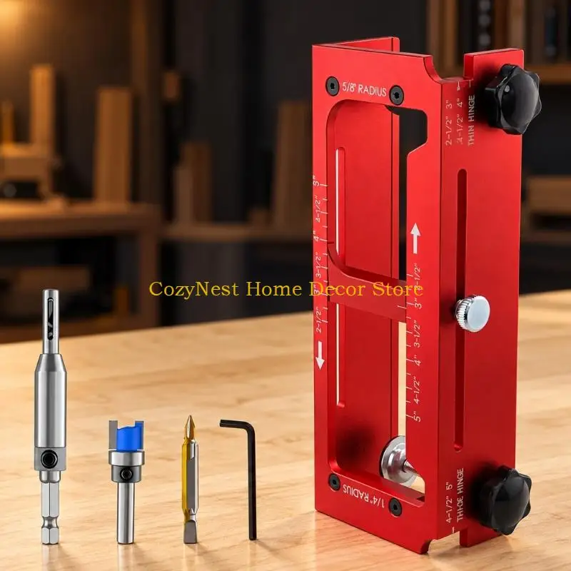 92MF Woodworking Door Hardware Positioning Jig, Aluminum Adjustable Structure for Lock and Mounting Hardware Layout on Common