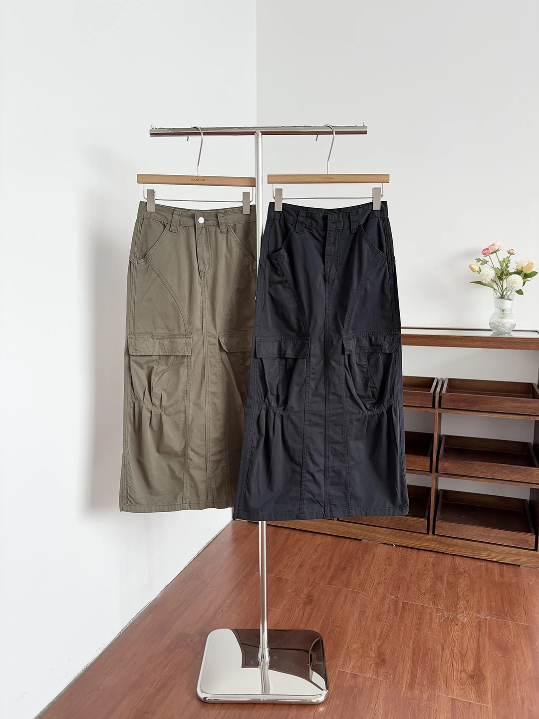 American Workwear Style Multi-Pocket  Skirt Women's Summer Casual High Waist Midi Straight Cut Slimming Bodycon Skirt