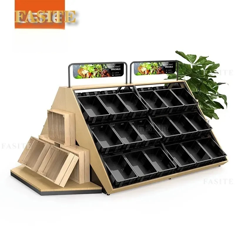 For Supermarket Fruit and Vegetable Display Rack Fresh Produce Shelf Convenience Store Grocery Stand Metal Wire Basket