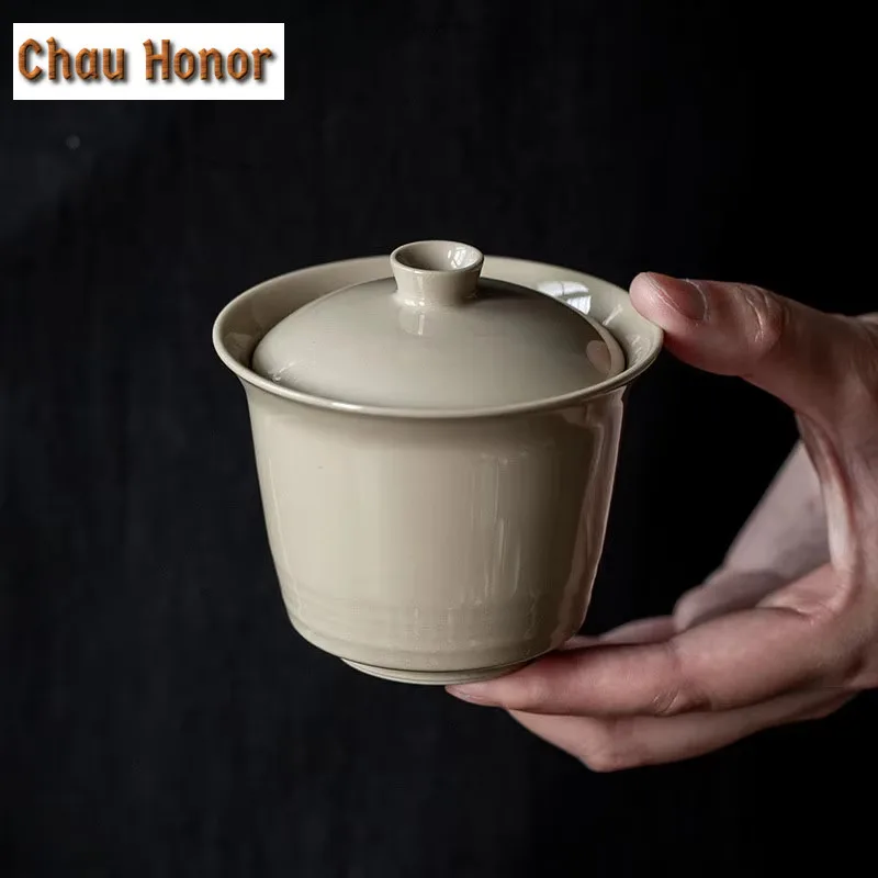 130ml Plant Ash Glaze Covered Bowl Ceramic Hand Grasping Tea Making Bowl Tea Cup Household Kungfu Teaset Tea Ceremony Customized