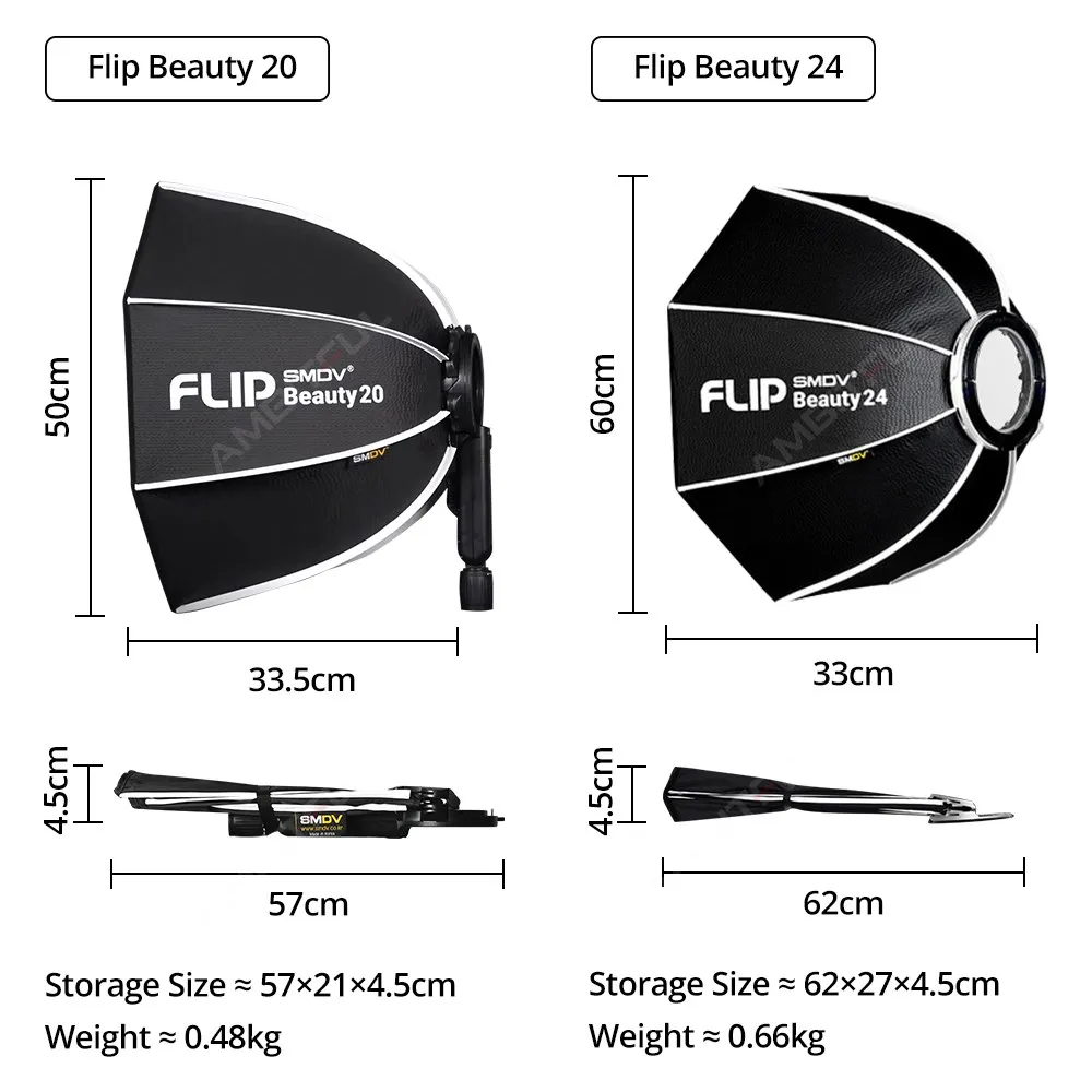 SMDV Flip Beauty 20 24 Quickly Release Parabolic Strong Reflective Beauty for Bowens Elinchrom Broncolor Mount Flash