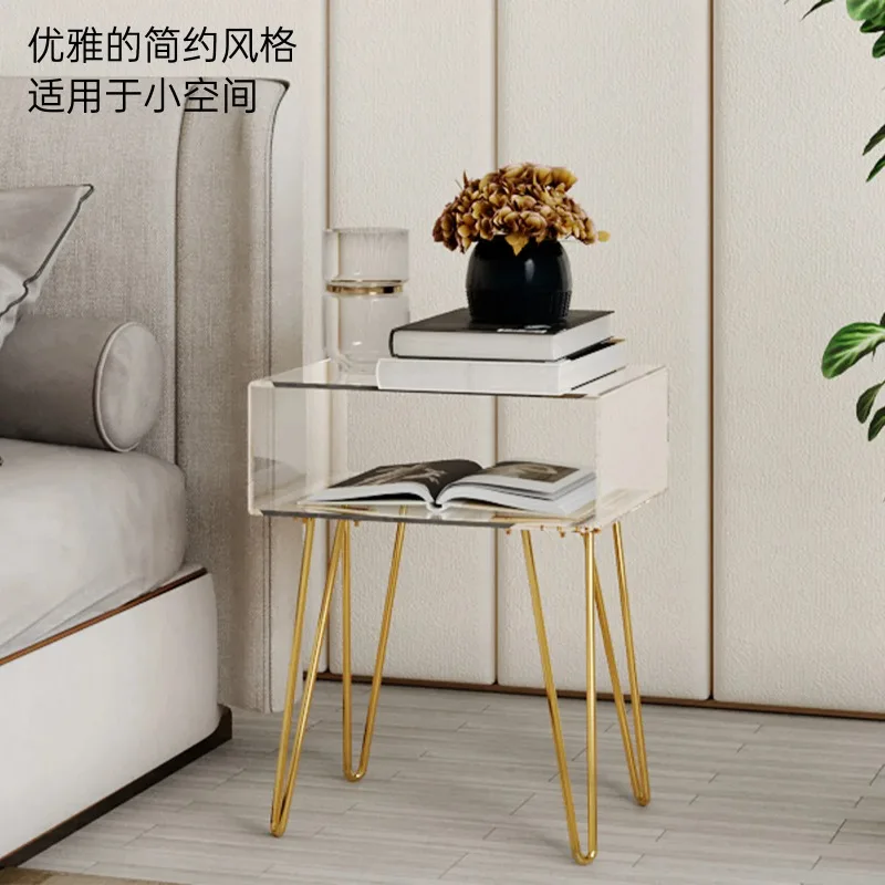 

Nordic acrylic bedside table storage minimalist transparent suspension light luxury Internet celebrity dresser metal leg bedroom