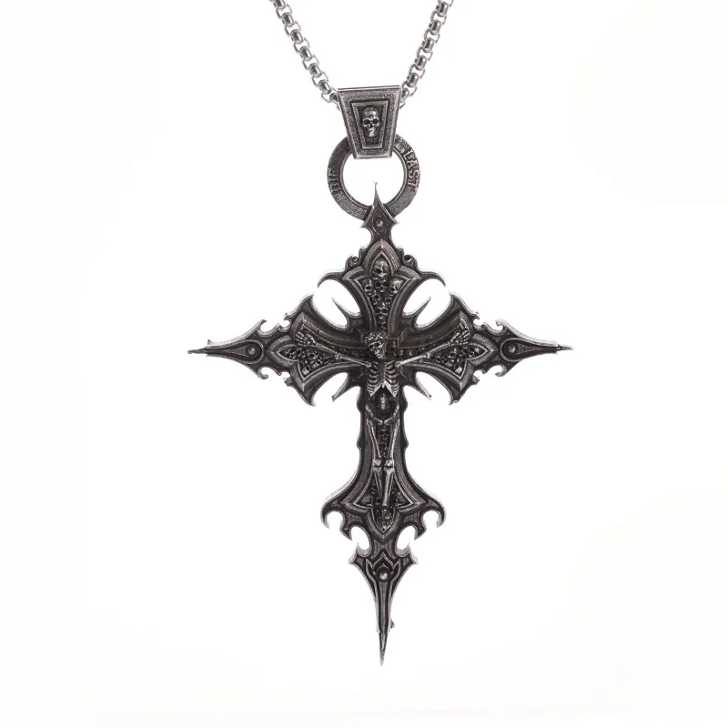 Image of Vintage Gothic Kreuz Schädel Anhänger Halskette für Männer Mode Party Trend Punk Schmuck Halloween Geschenke
