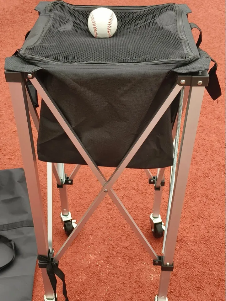 Polyester Foldable Tennis Ball Collector Cart Aluminum Alloy Material Rod Tennis Ball Cart Mobile Portable Ball Pickup Basket