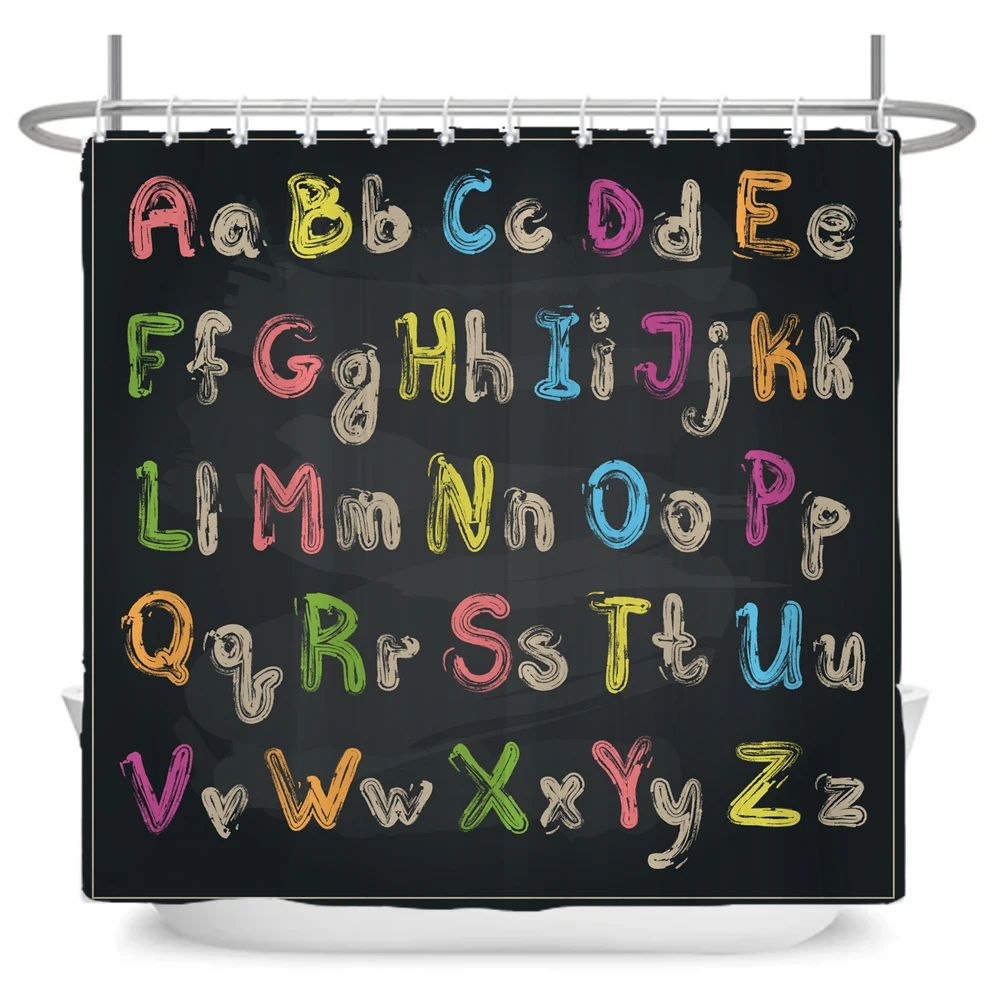 

Cute Letter Pattern Fabric Shower Curtain Baby Room Decor Waterproof Shower Curtain Bathtub Curtain Bathroom Textured With Hooks