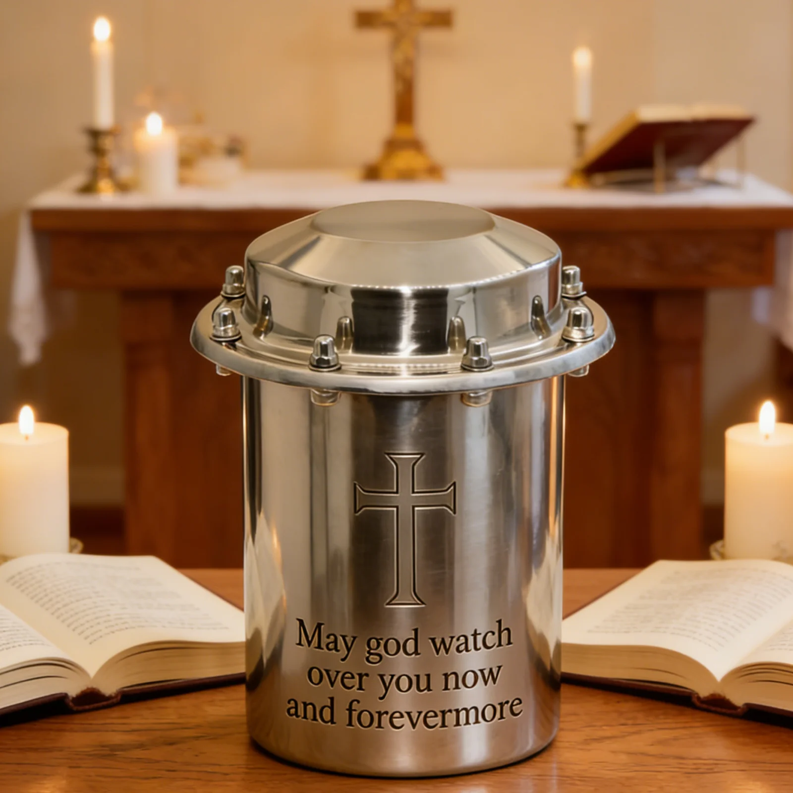 Stainless Steel Time Capsule with Laser Engraved Cross - Christian Baptism & Church Memorial Keepsake, Photos & Faith Mementos