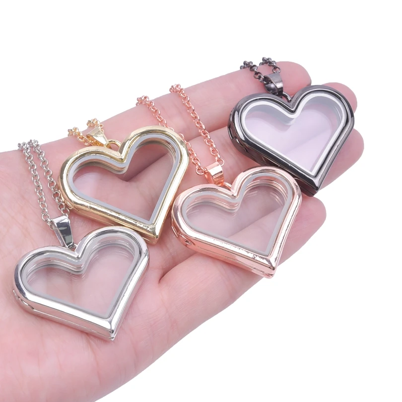 New 1PC Heart Living Memory Photo Relicario Locket Pendant Necklace Floating Chams Picture Necklaces For Jewelry Women Men Gift