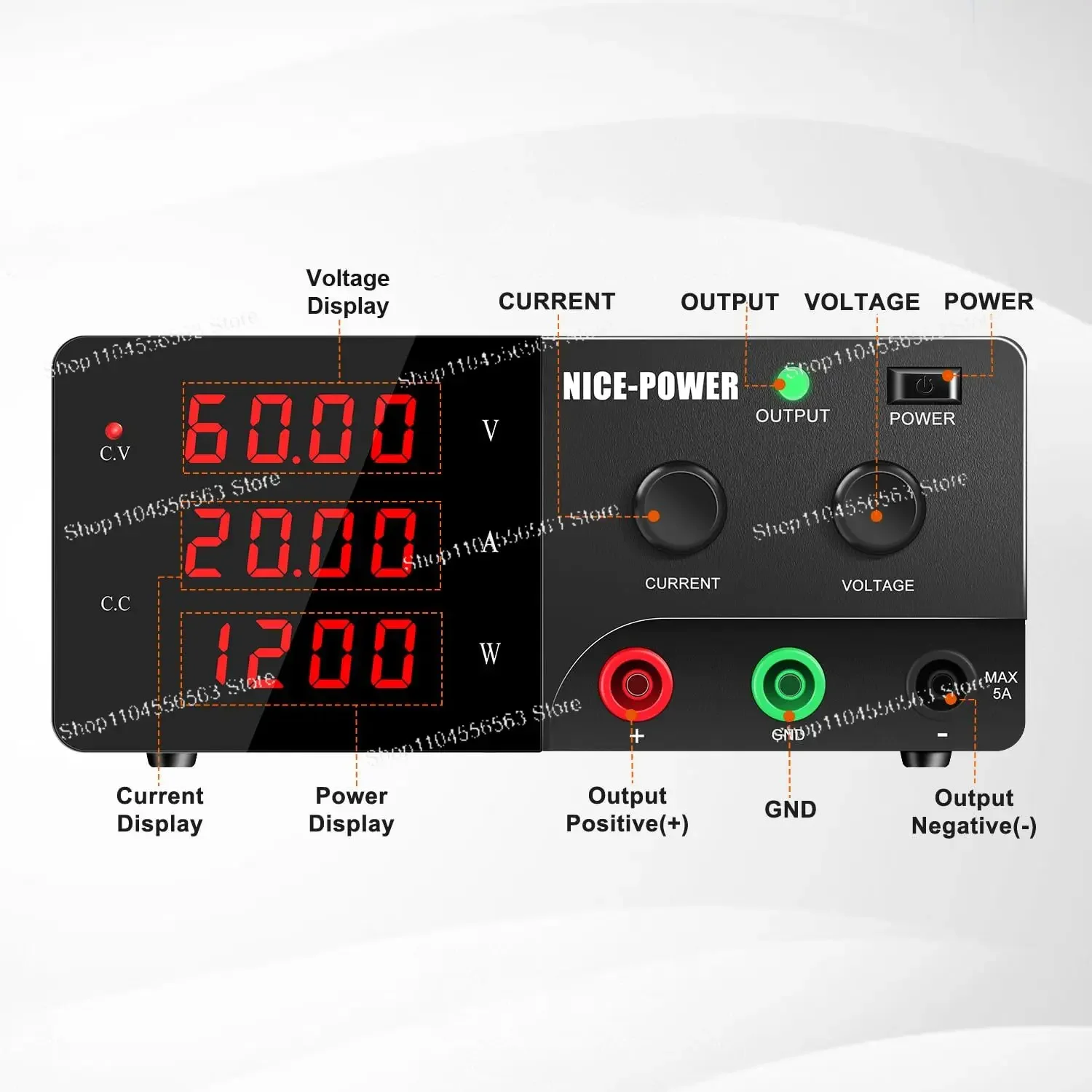 

Adjustable Digital Lab Bench DC Power Supply - 120V10A/60V20A/30V30A for Battery Charging
