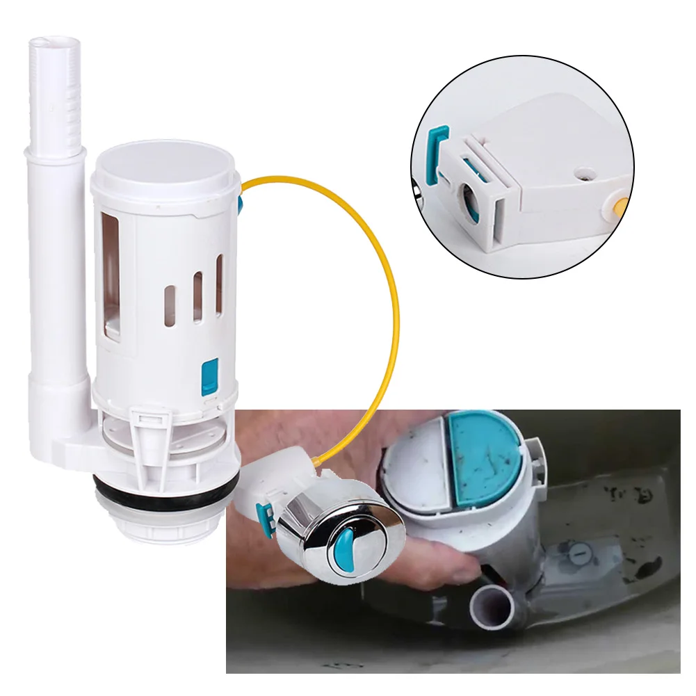 

Dual Flush Valve Push Button for Toilet Cistern ABS Plastic with Chrome Oval Button and Adjustable Overflow Pipe