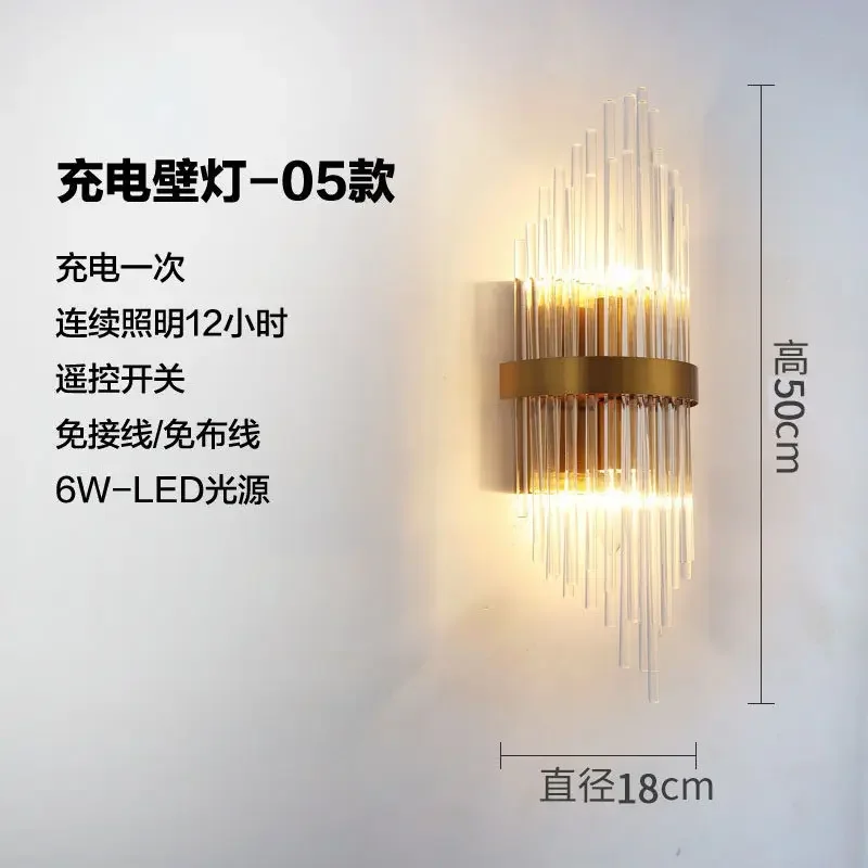2025 Rechargeable Battery Wall Lamp Wiring Free Crystal Wall Lamp Light Luxury Modern For Living Room Golden Led Wall Sconce Lam image 3