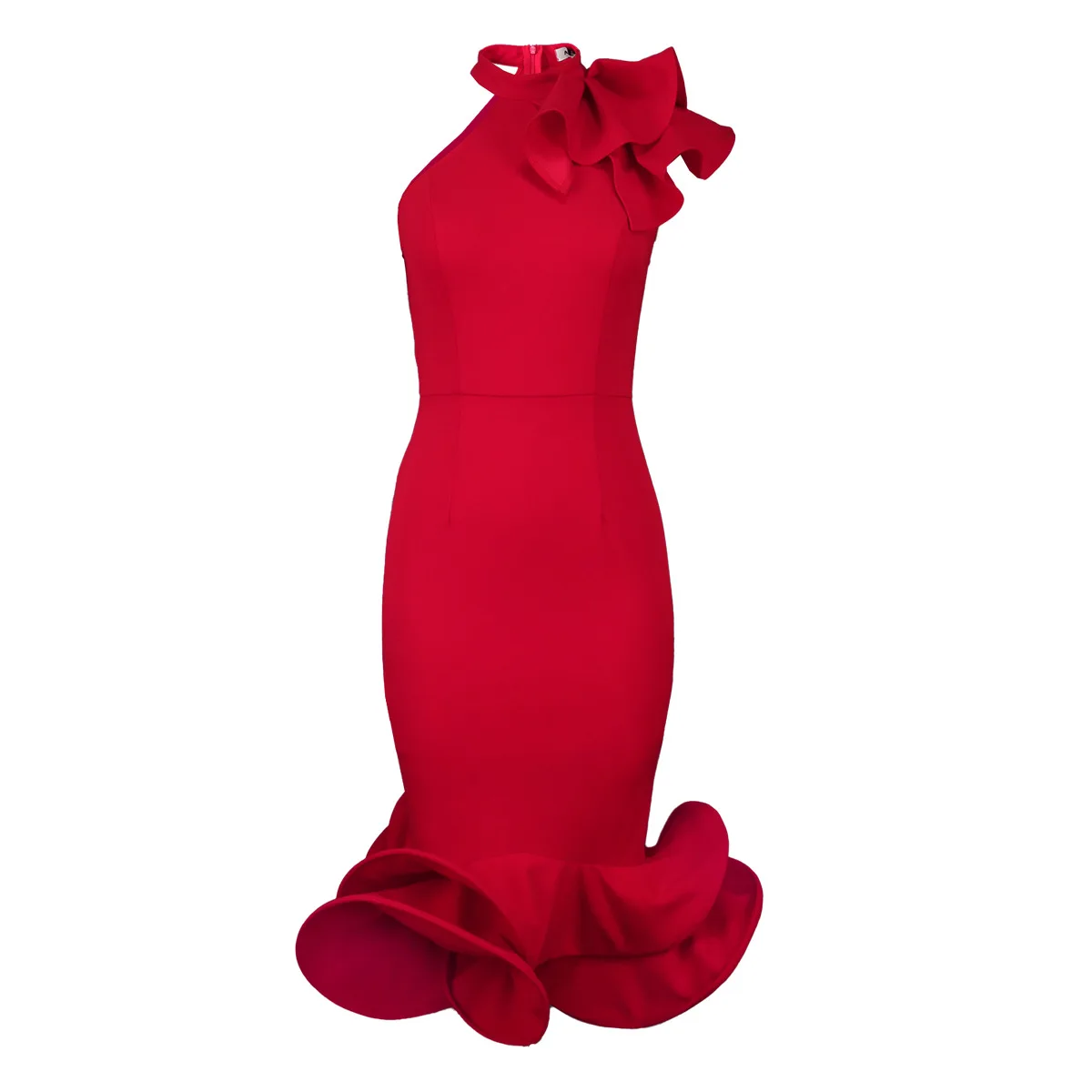 Ele f Kleid mit hohem Kragen und Spitzenbesatz, Oulder-Saum mit entblößtem Saum für Bankett-Abendkleider in Übergröße